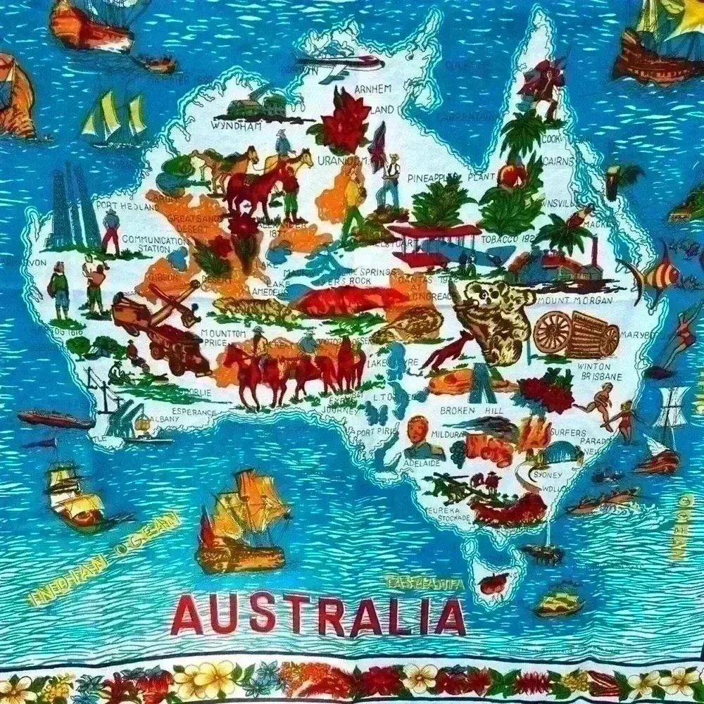 Vintage Australia Map Wall Hanging Tapestry Art